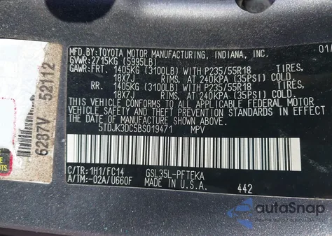 2011 Toyota Sienna Le z USA, uszkodzony, nr VIN 5TDJK3DC5BS019471